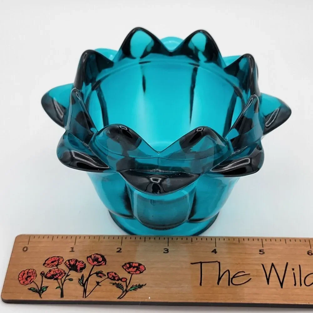 Stunning & Rare Viking Teal Blue Art Glass Lotus Bowl / Candle Holder